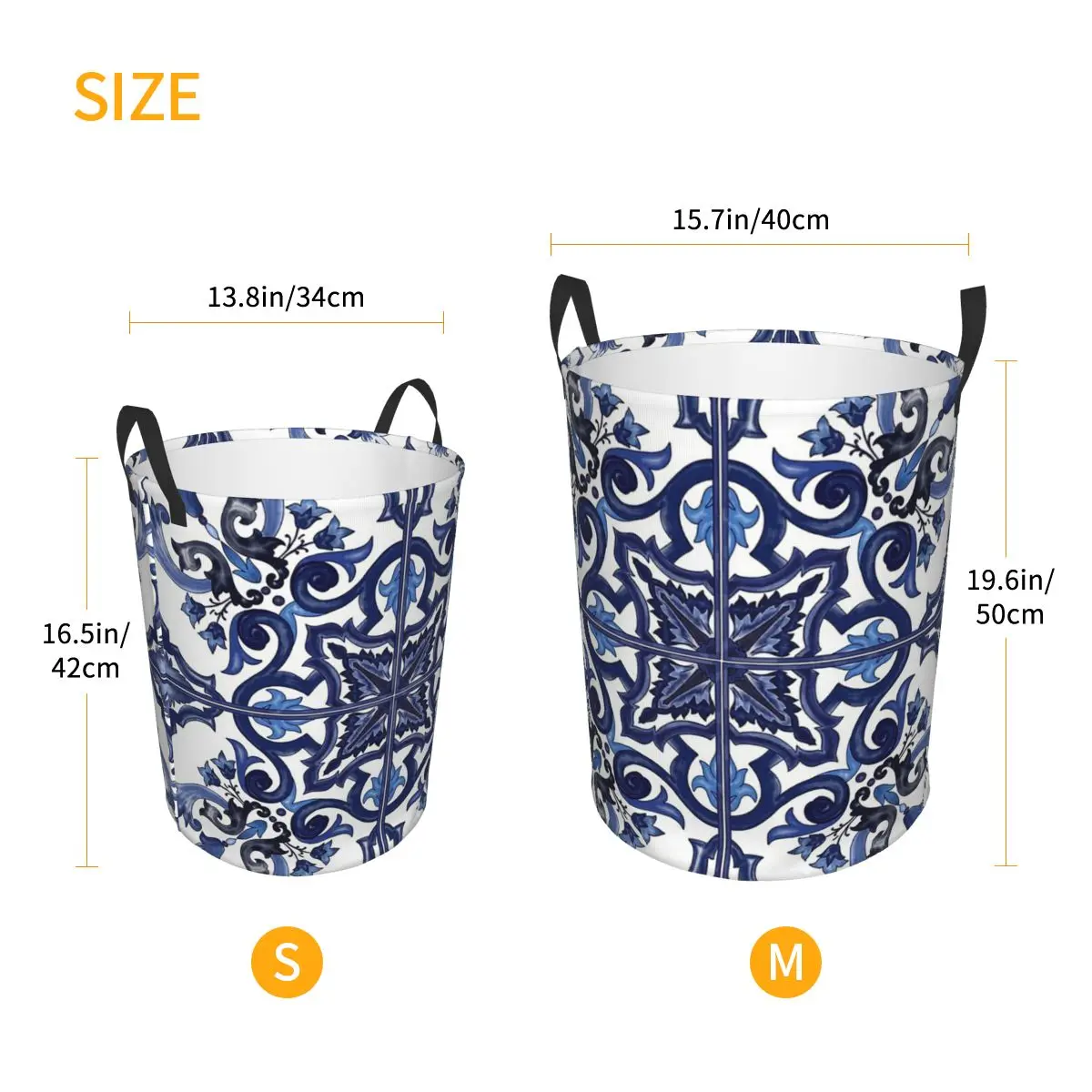 Blue Ornate Floral Mediterranean Sicilian Tile Folding Laundry Baskets Dirty Clothes Storage Basket Large Waterproof Box