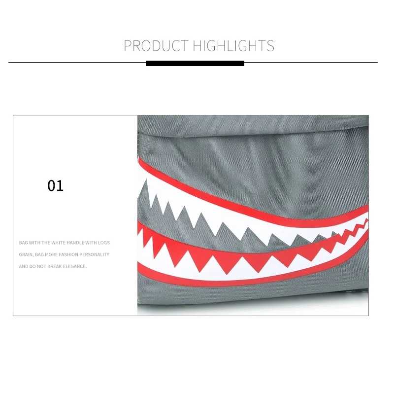 School bag men shark backpack students waterproof bookbag funny animal mouth printed schoolbags big capacity couple travel bags