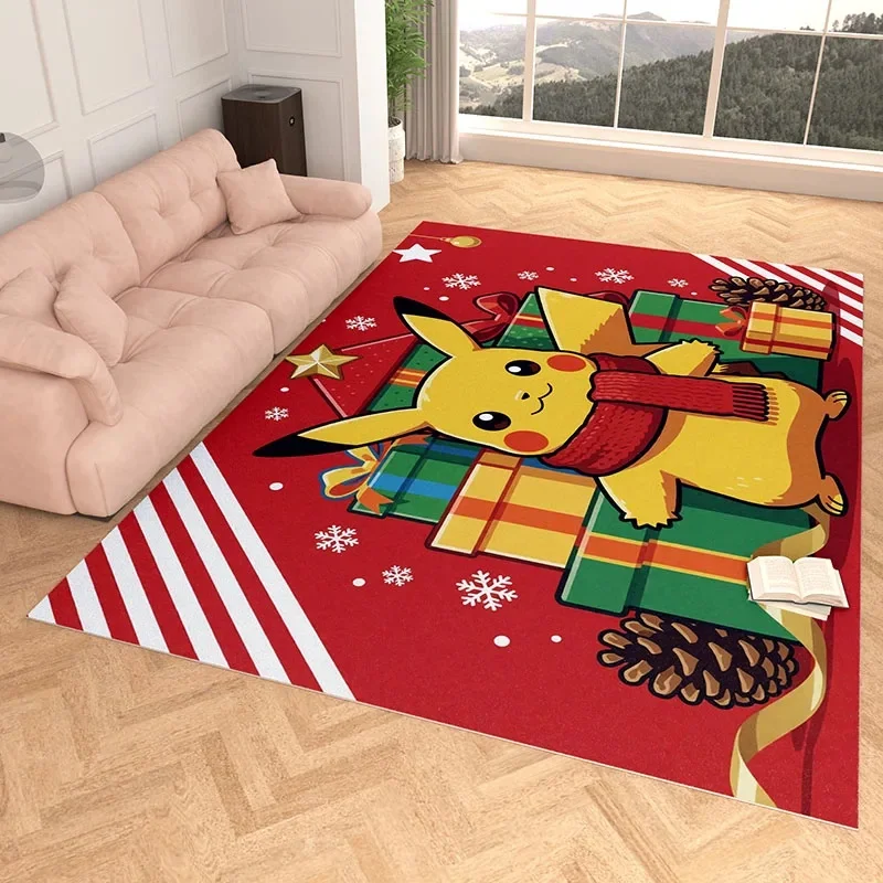 Area Rug, Faux Cashmere, Pikachu 3D Print, Soft Water Absorbent, Xmas Snowflake Living Room Decor Carpet
