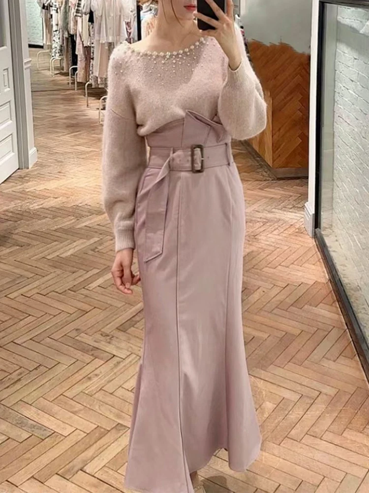 

High Waist Floral Bud Half Skirt Japanese Style Pure Color Autumn Winter New Arrival Sweet Casual A-Line Skirt for Women