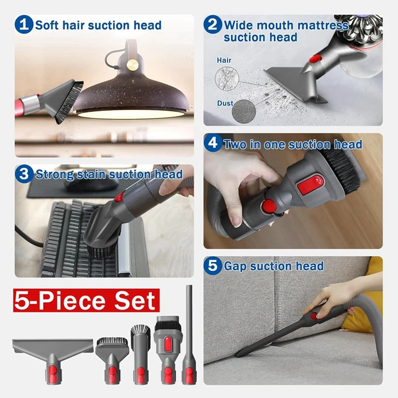 For Dyson V15 V11 V10 V7 V8 Vacuum Cleaner Accessories Flexible Extension Hose Mattress Tool Stiff Brush Soft Bristle Attachment