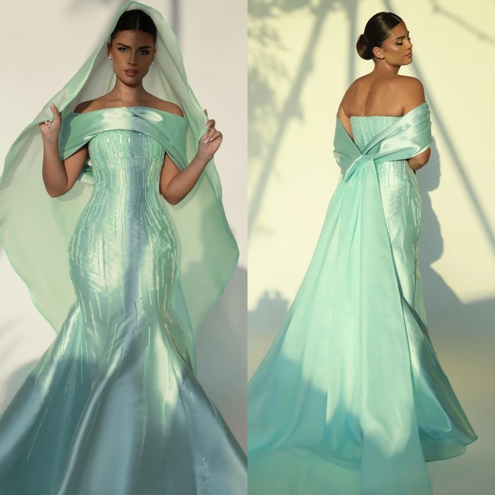 

Exquisite Matching Bateall Mermaid Floor Length Formal Ocassion Gown Beading Satin vestidos de fiesta para mujer