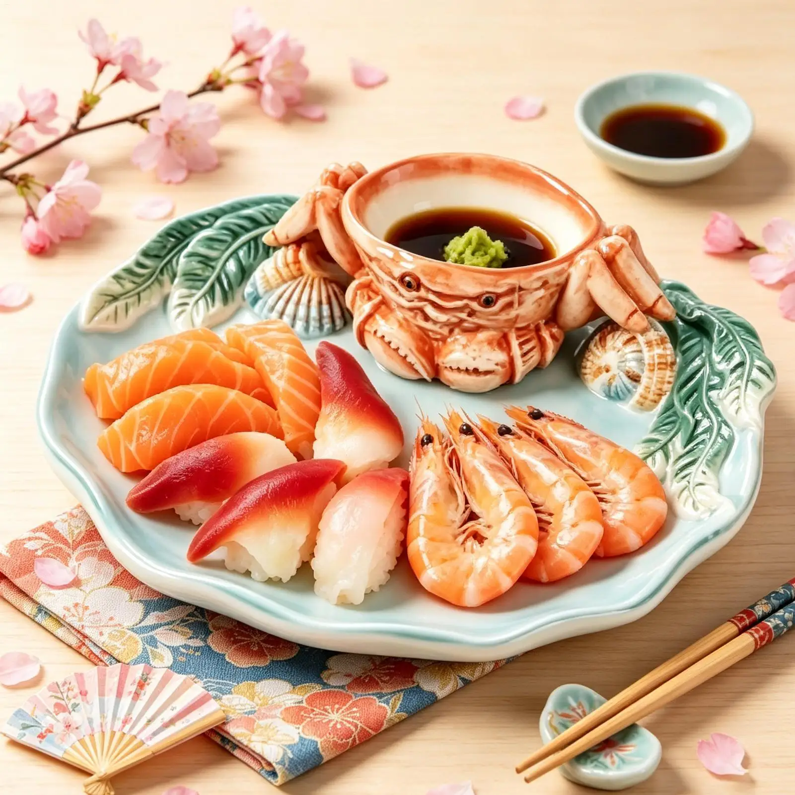 Appetizer Tray 31cm Crab Shape Ceramic Food Platter with Dipping Bowl Serving Plate for Party Dinner Dessert Sushi Dumpling