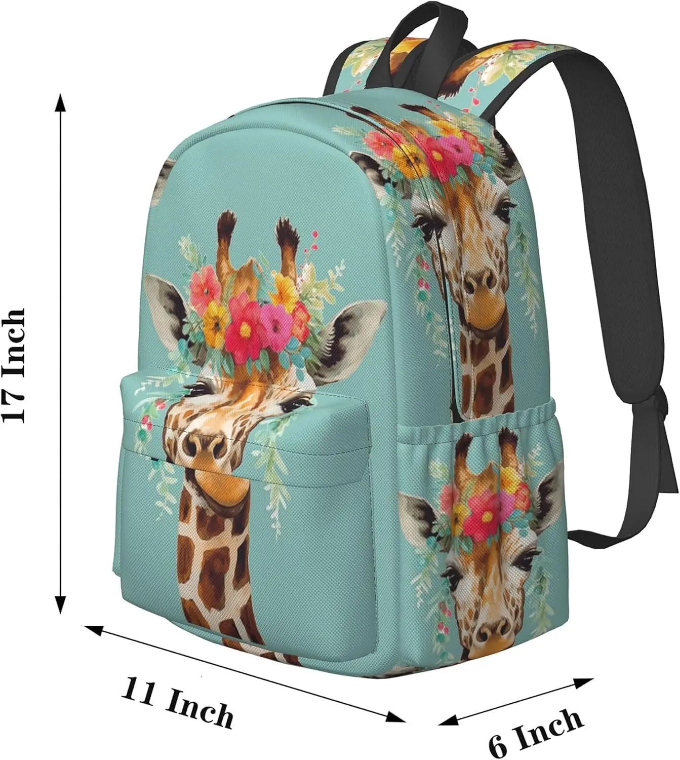 backpack Giraffe with Floral Headpiece Laptop Backpack Full Print School Bookbag Shoulder Bag for Travel Daypack
