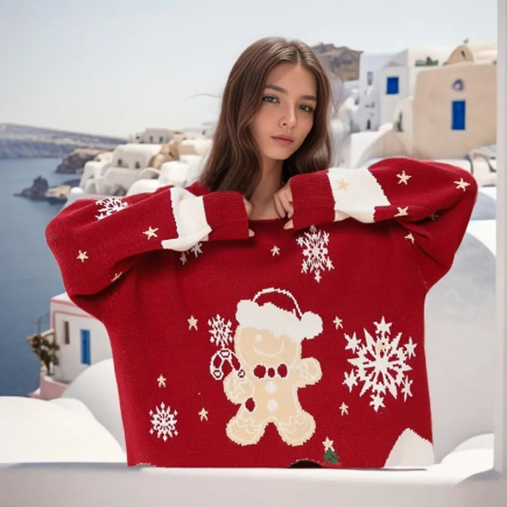 

Women's Casual round Neck Christmas Sweater Cute Jacquard Cartoon Knitted Knitwear European American Style Fashion New