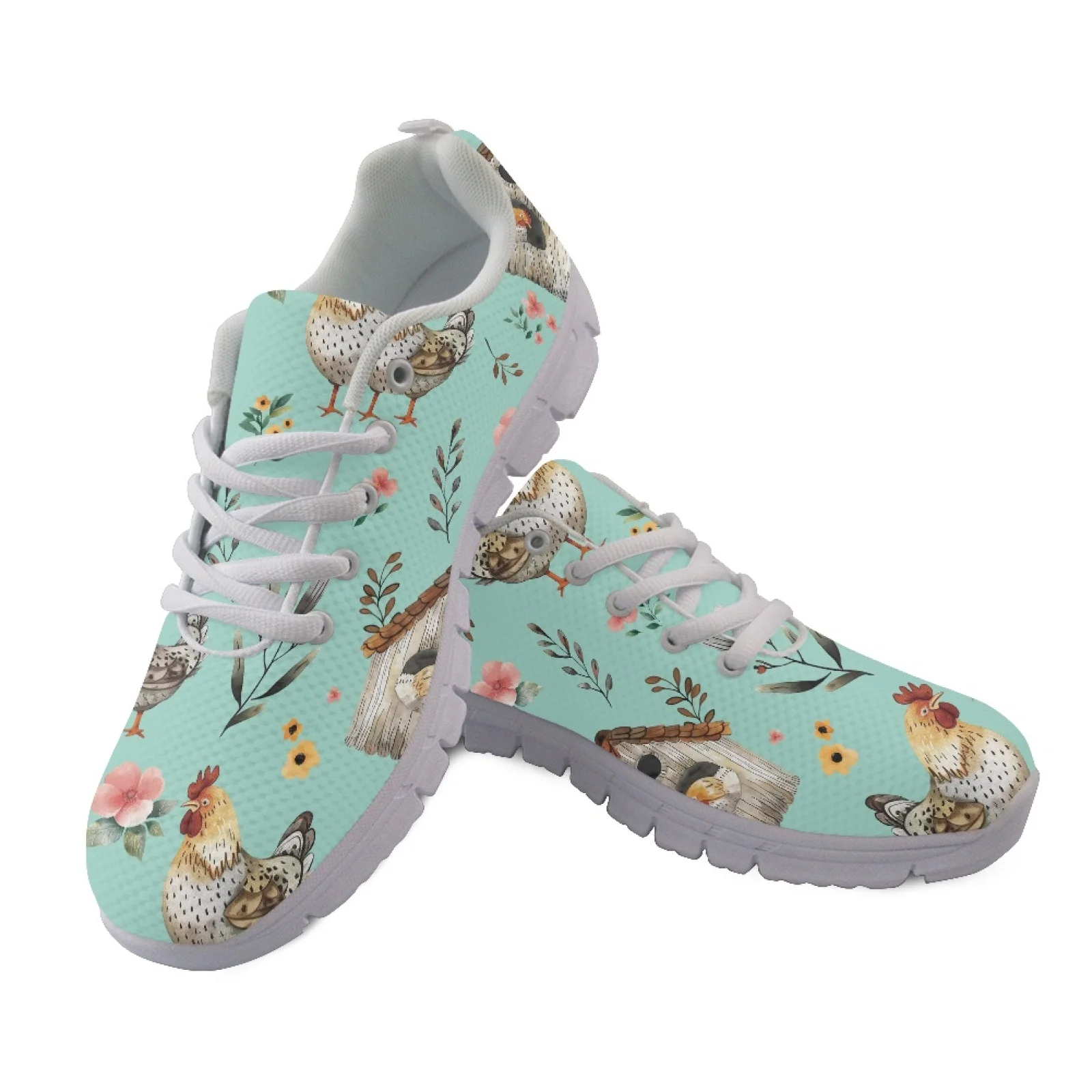 Coloranimal Floral Design Mesh & EVA Sole Womens Athletic Walking Sneakers Lace Up Sports Tennis Shoes for Ladies 2026 New