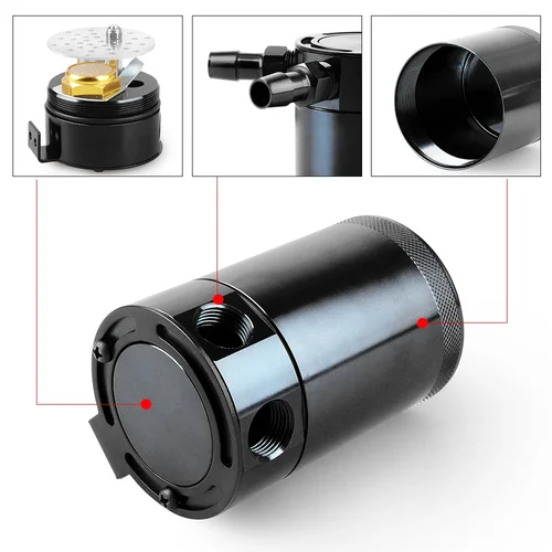 Imagen 1 del producto Bote de captura de aceite Universal de 300ml, depósito de aluminio de 2 puertos con deflector compacto, tanque de captura de aceite, tanque de combustible, hervidor transpirable de dos orificios