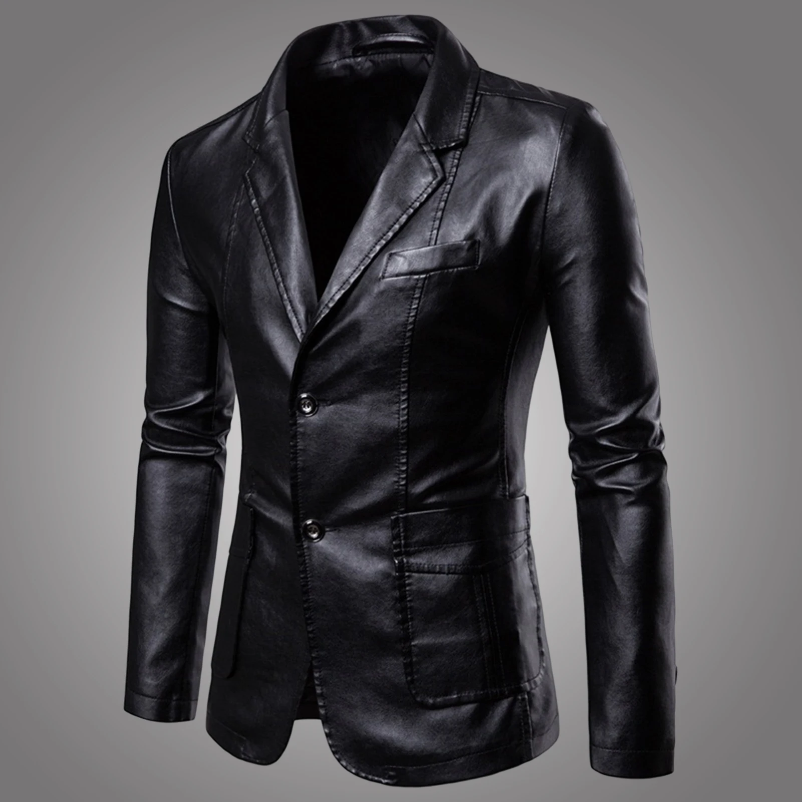 Men's Faux Leather Suit Jacket Slim Fit Casual Jacket Stylish Evening Coats for Casual Wear Business Meeting