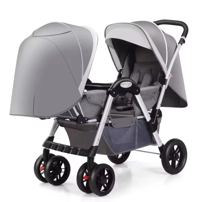 Baby Stroller Can Sit and Lie Down Twins Stroller High Landscape Lightweight Folding Newborn Adjustable Four Wheel Stroller