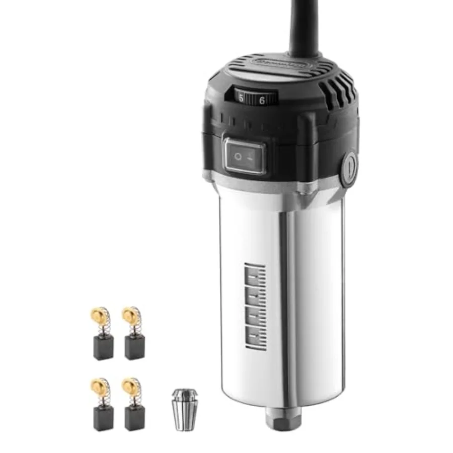 

Компактный фрезерный станок 710 Вт, диаметр 65 мм, 6 регулируемых скоростей, ручной фрезер с цанговым патроном ER11, 4 угольные щетки, модернизированный шпиндельный двигатель