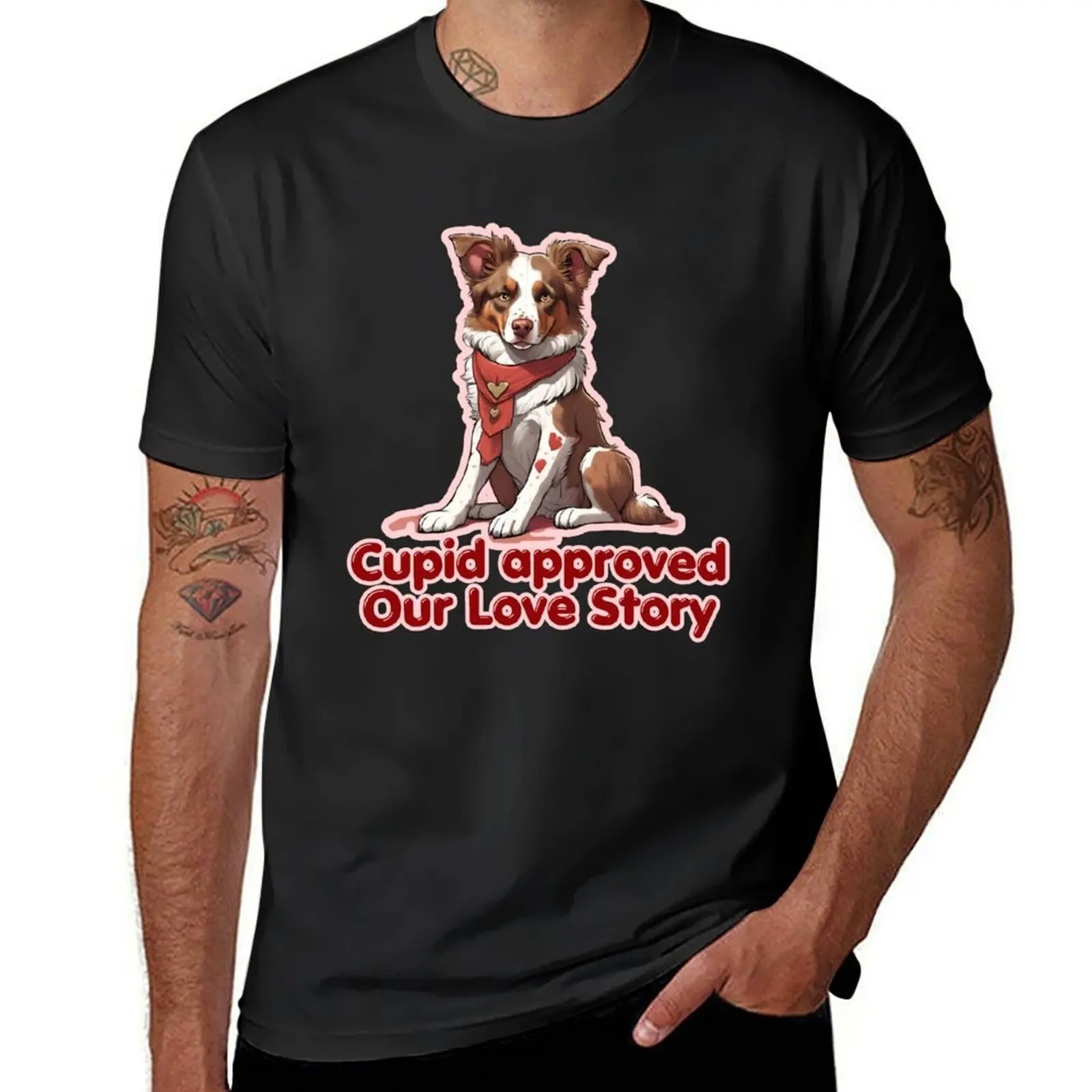 Valentine Cupid Cute Australian Shepherd Dog - Cupid approved our love story. Happy Valentines Day T-Shirt customs mens clothing