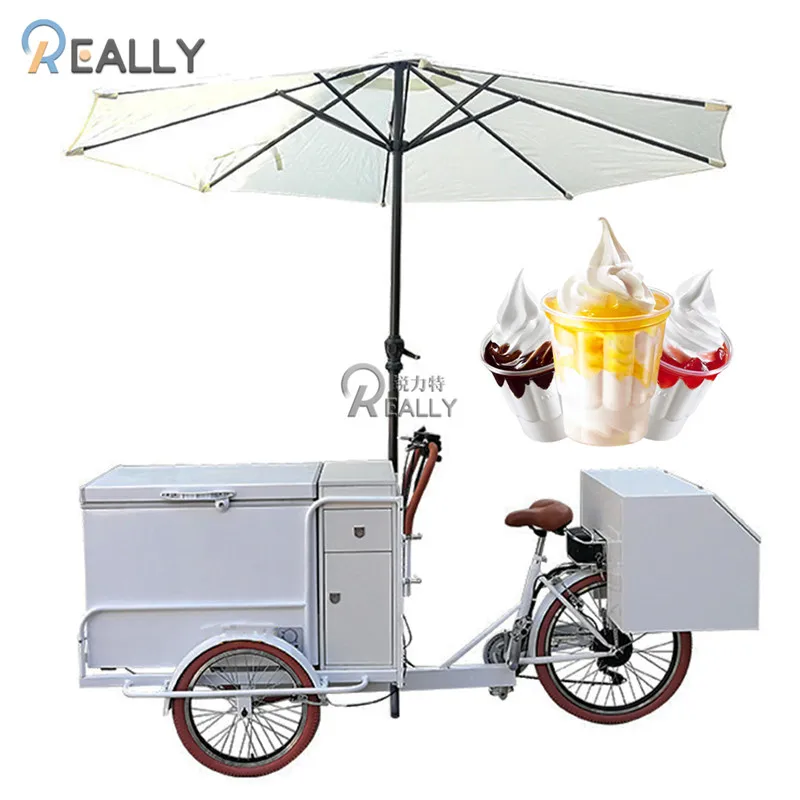 3 Wheel Cargo Bike With Freezer Ice Cream Vending Cart Outdoor Retail Cold Drink Juice Cola Vending Van Cargo Bike