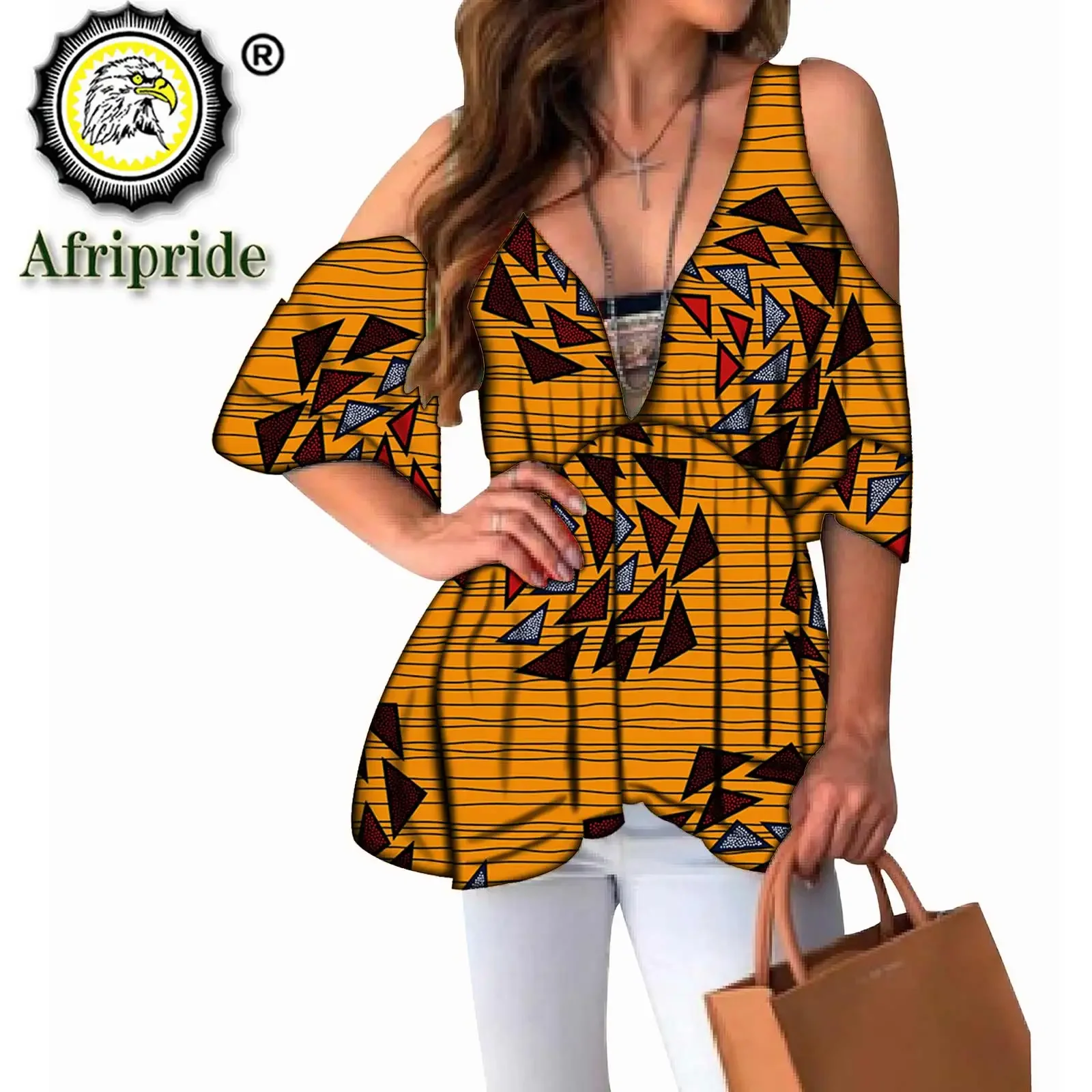 Camisa africana de moda para mujer, Top corto con estampado de Ankara, Batik de cera, ropa Africana Bazin Riche, ropa informal de talla grande S2024014