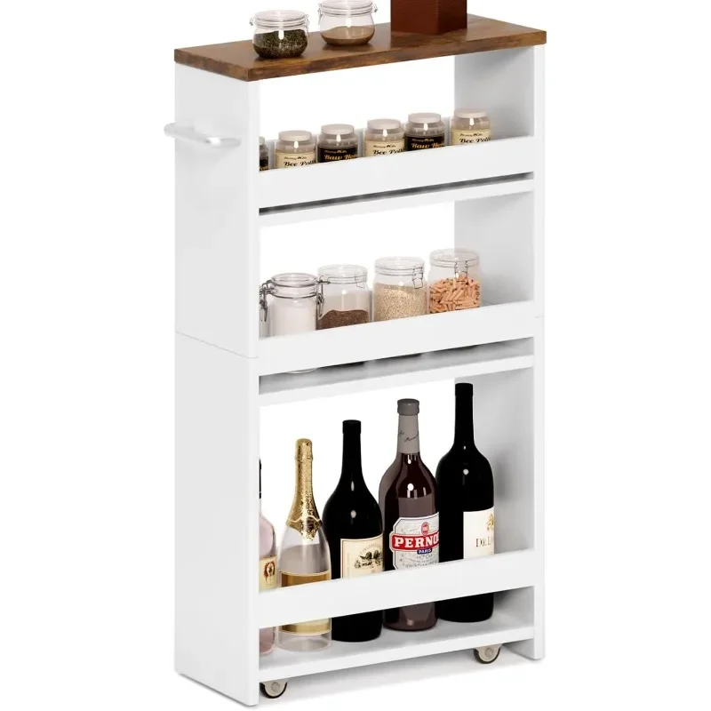 

Rolling Storage Cart 4-Tier Kitchen Cart with Wheels,Slim Storage Cart with Handle Slide Out Utility Shelving