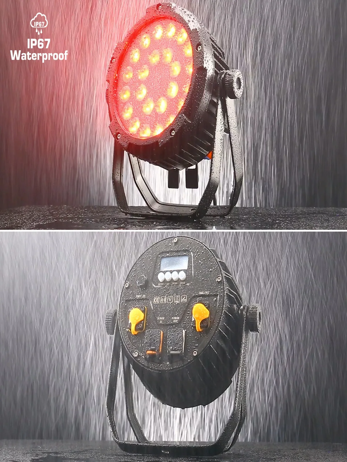 Yiflamefly 4 Stück IP67 Wasserdichte Par-Scheinwerfer 24x18W RGBW+UV LEDs Bühnenbeleuchtung Stroboskop DMX Par Can für Outdoor-Partys, Shows, Events, Clubs