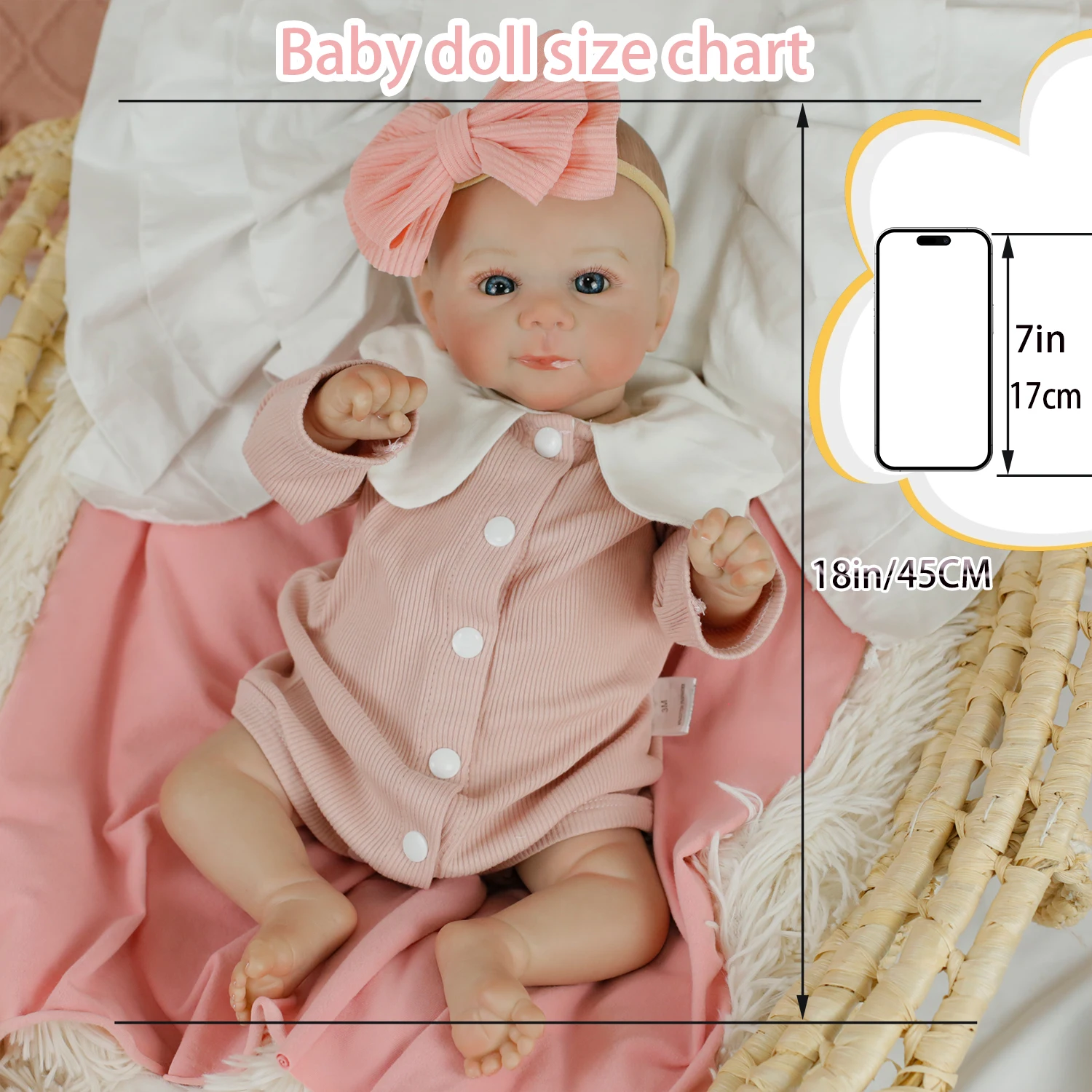 

18-дюймовая кукла реборн для девочек Bebe Juliette, мягкая виниловая кукла для всего тела с раскрашенными волосами для детей, рождественские подарки Muñecas