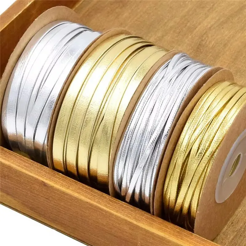 15m/roll 2mm Gold Silver Leather Ribbon Home Party Decoration Strings Necklace Accessories Materials