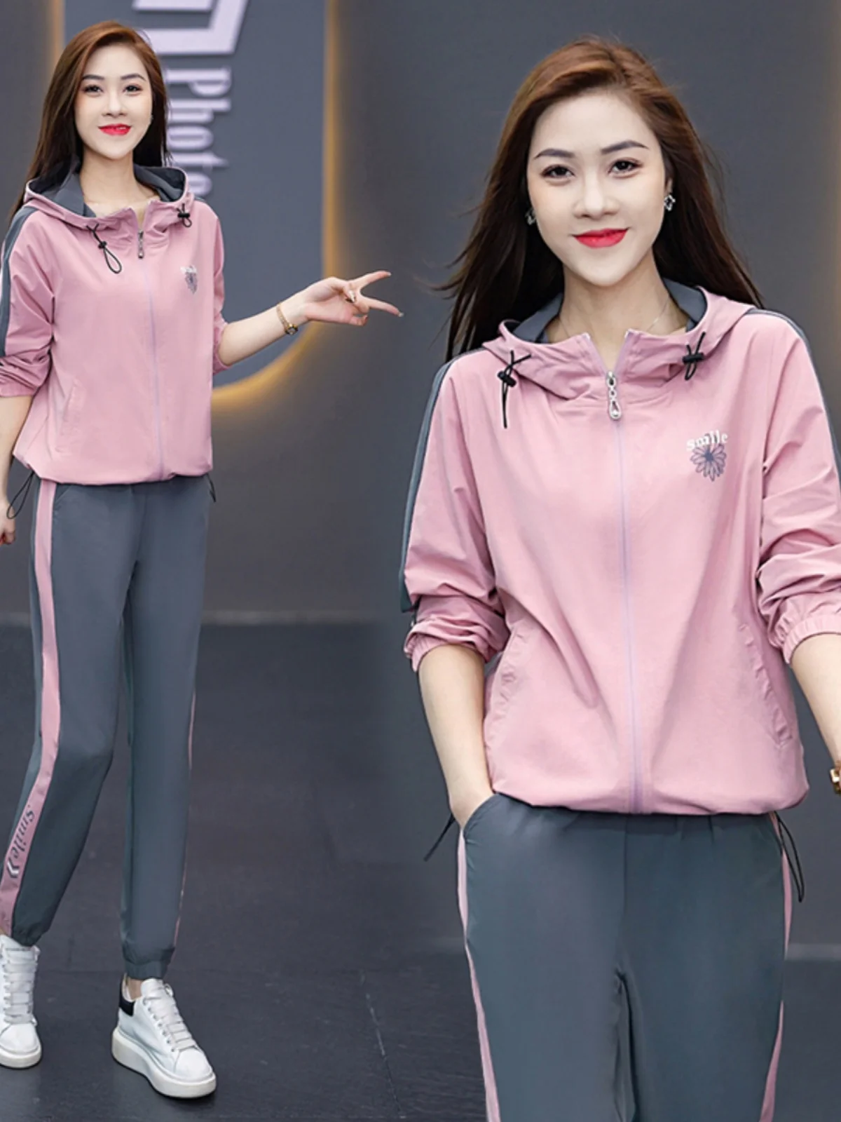 

Women's Casual Sportswear Set Spring Autumn 2026 Slimming Hooded Joggers Fitness Running Two-Piece Suit High Waist Long Pants