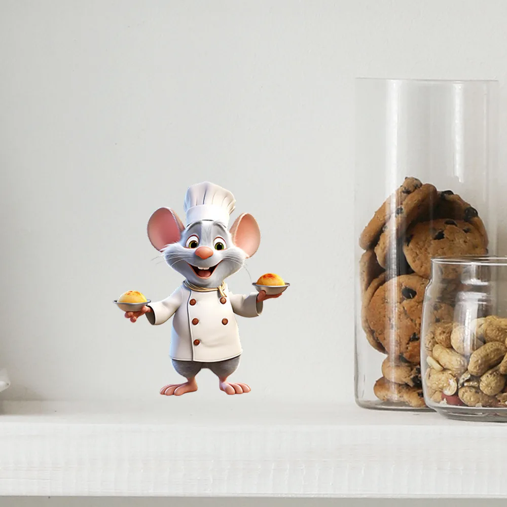 Creative Cartoon Chef Mouse Wall Decals, Removable Rat Cook Stickers for Kitchen Bakery Restaurant Home Decor