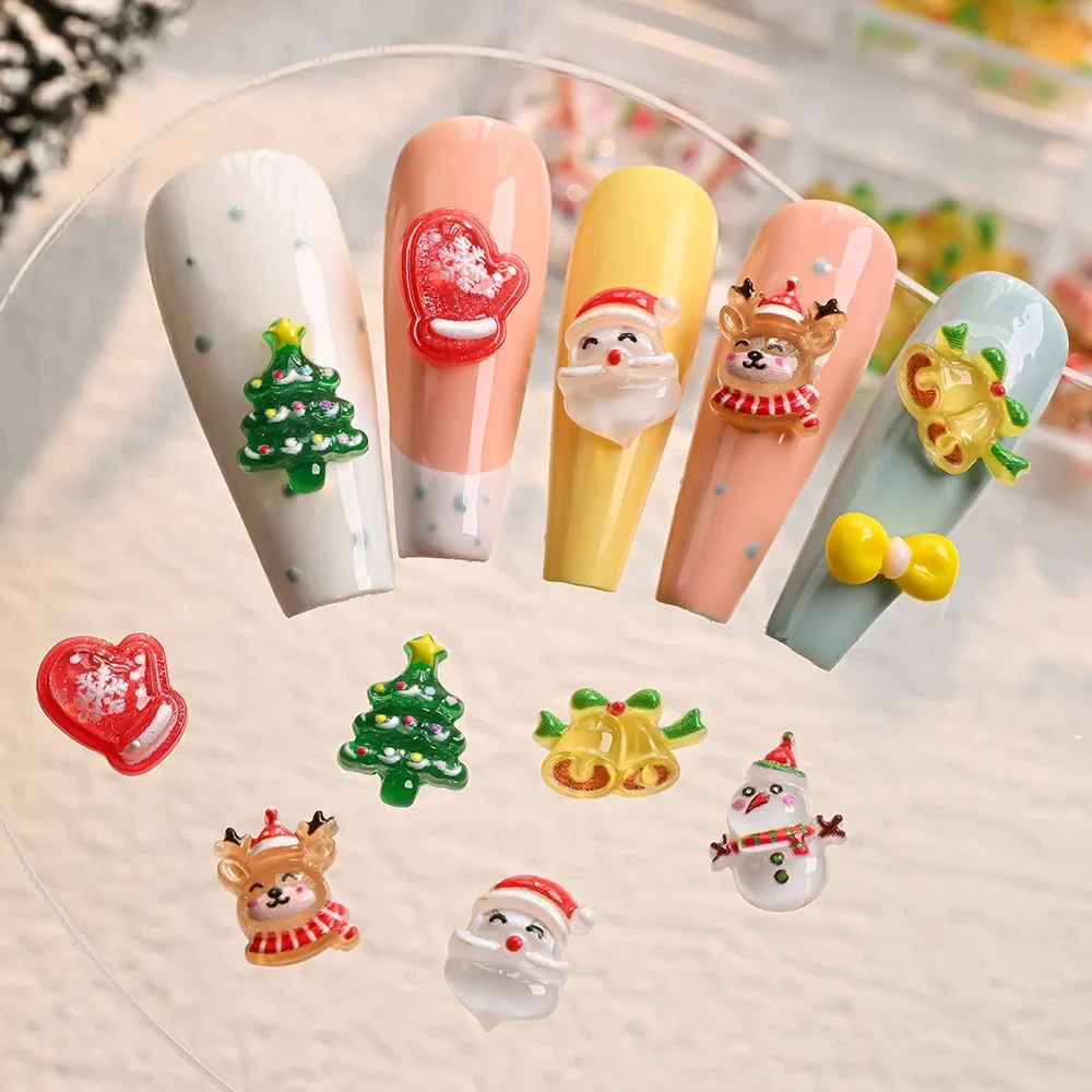 12 grilles 3D résine noël Nail Art breloques bonhomme de neige gants rouges père noël Festival ongles perceuse décoration manucure accessoires