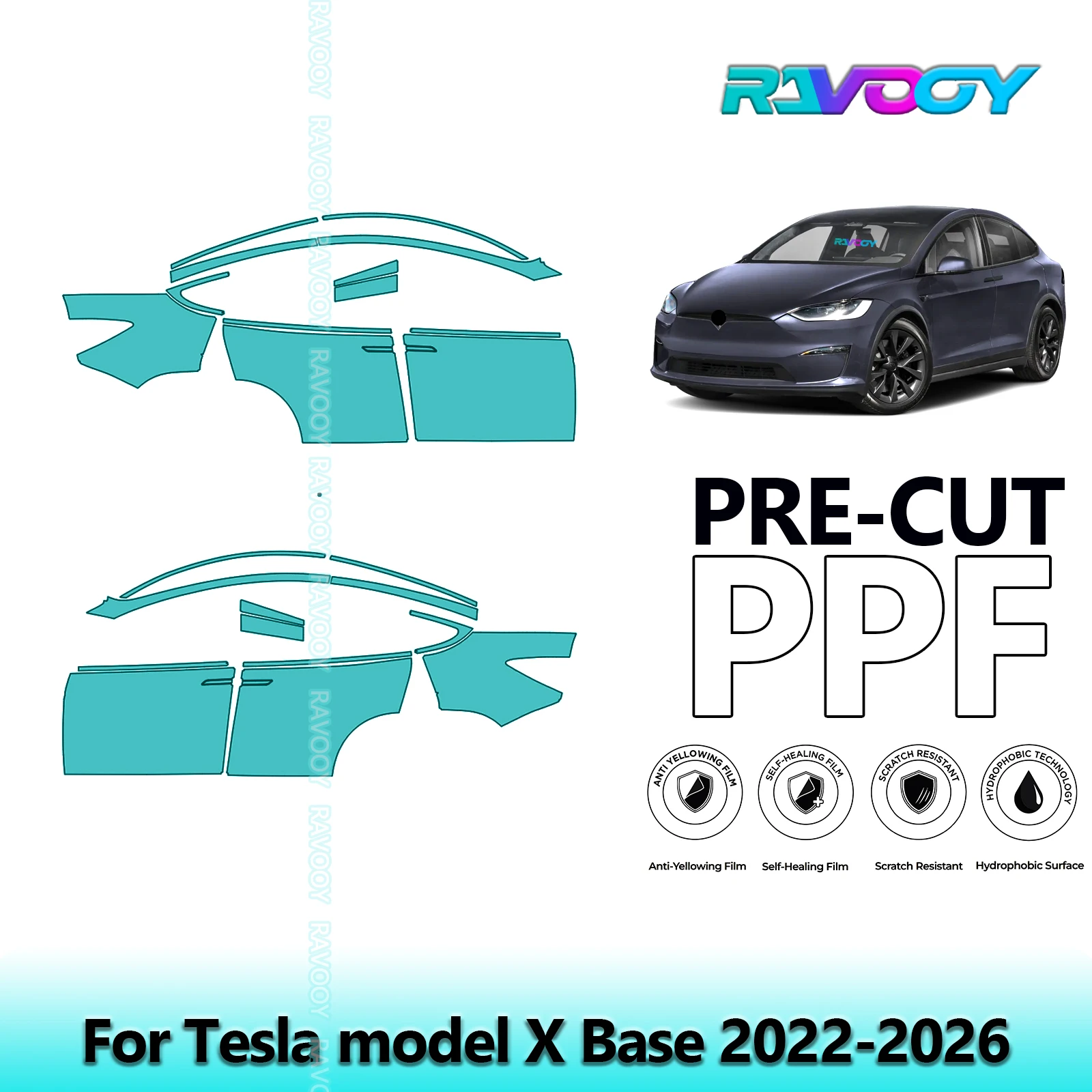 

For Tesla model X Base 2022-2026 8.5mil Clear Matte Pre-Cut PPF Door & A/B Pillar Kit TPU Paint Protection Film Set