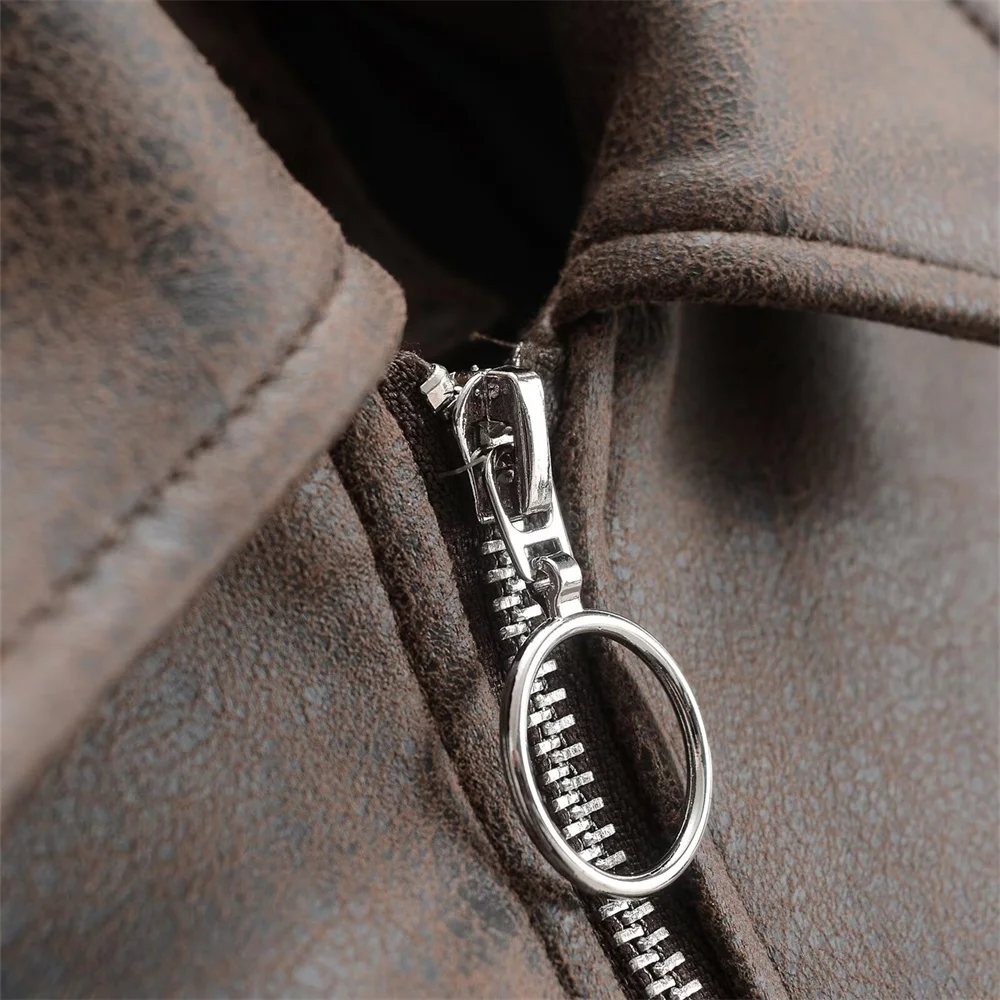 Autumn New Product Women's Fashion Imitation Leather Motorcycle Style Collar Long Sleeve Jacket Leather Jacket Short Coat