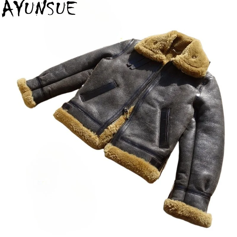 AYUNSUE Natural Wool Fur Coat Man 2026 High Quality Real Sheepskin Genuine Leather Jacket Men Korean Fashion Warm Fur Coats New