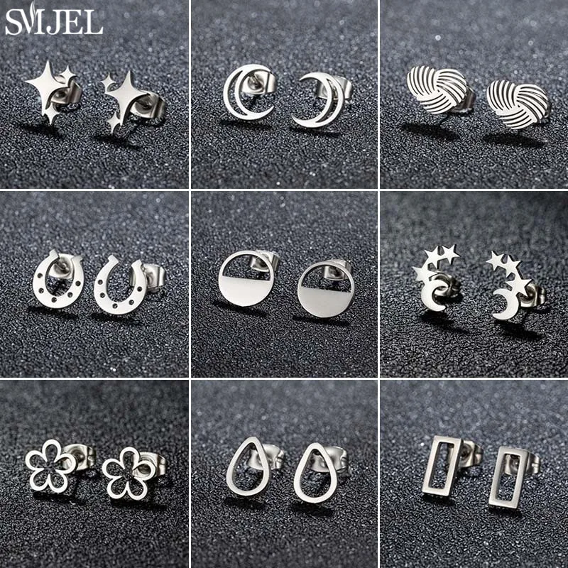 Edelstahl Geometrische Ohrringe Frauen Mode U Förmigen Stud Ohrring Mädchen Partei Schmuck Rechteck Stern Blume Ohrringe Brincos