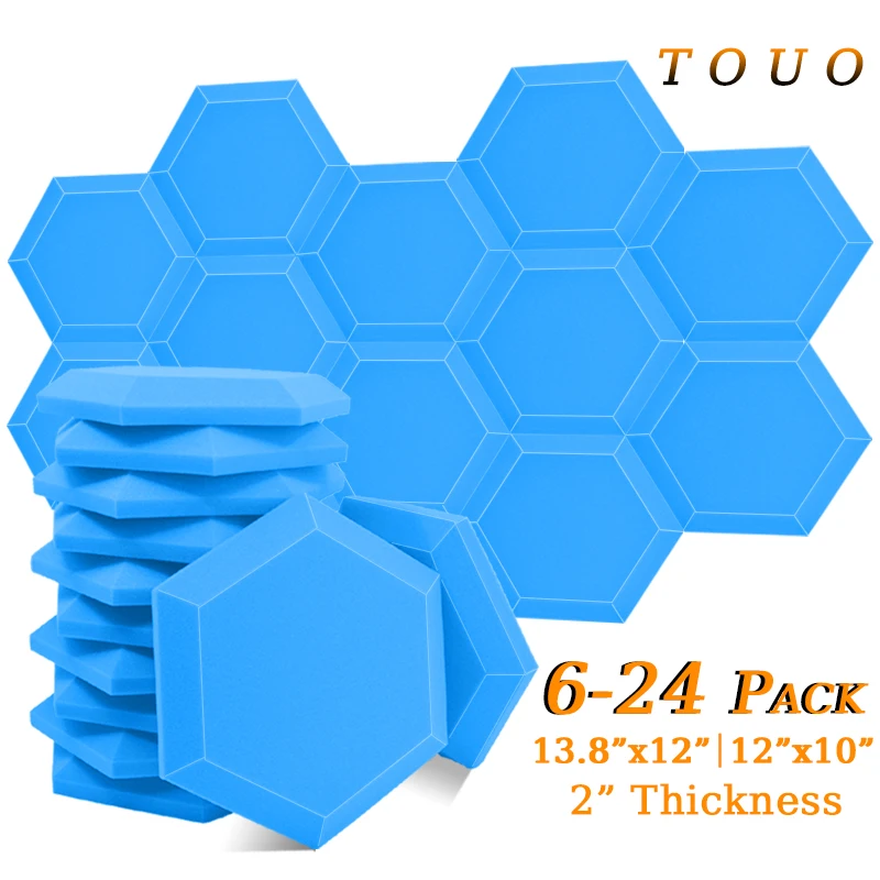 TOUO 6/12/24 Pcs Hexagon Acoustic Foam Wall Soundproofing Self-Adhesive Sound Foam Panels High Density Sound Absorbing Material