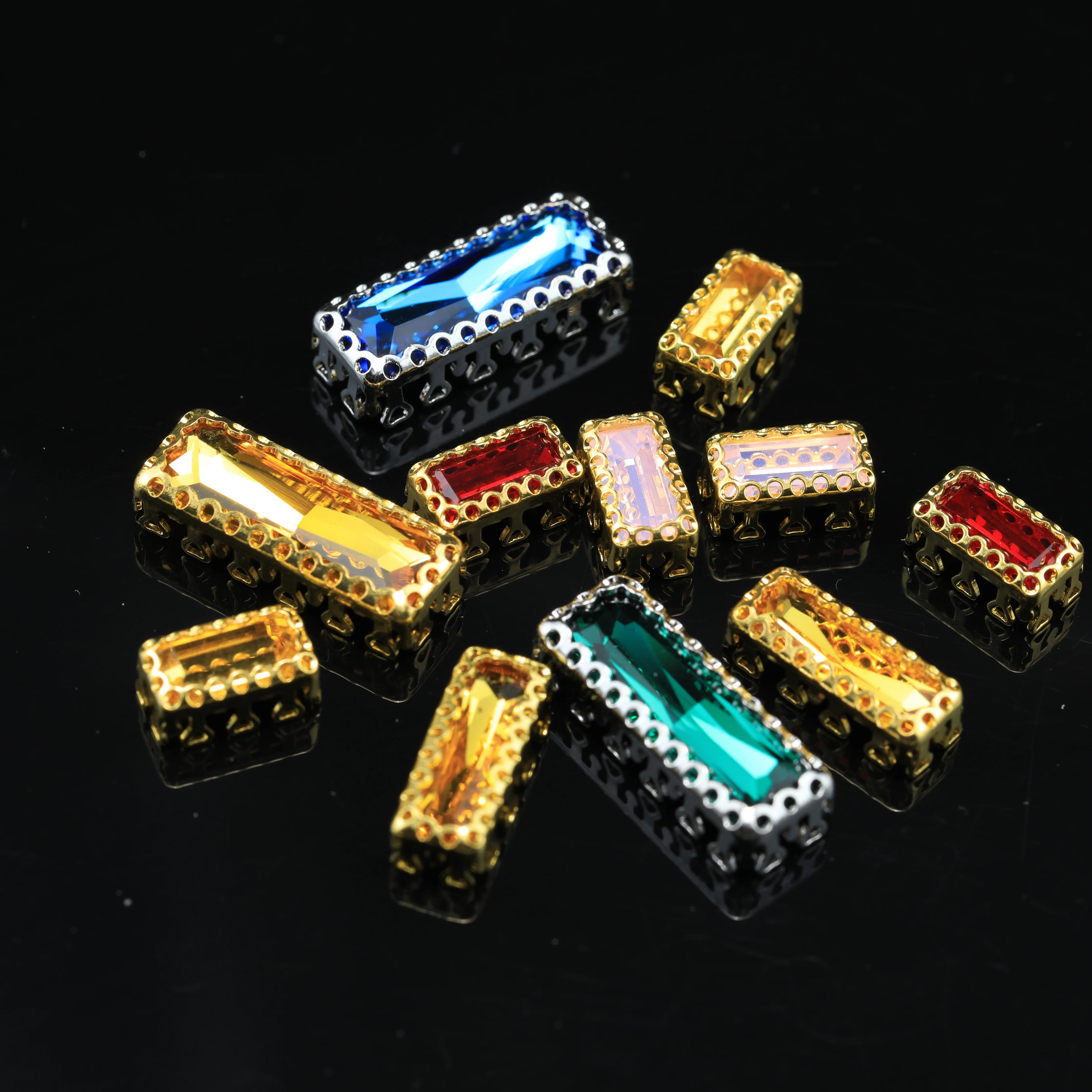 Glitzernde Strasssteine, Baguette-Glaskristalle, bunte Krallenfassung zum Aufnähen für Nageldesign, DIY-Handarbeiten, Bekleidungszubehör – Detail 6