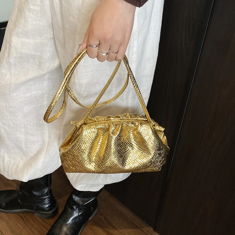 

Cute Small Gold PU Leather Crossbody Bags for Women 2025 New Trend Fashion Shoulder Bag Females Handbags And Purses