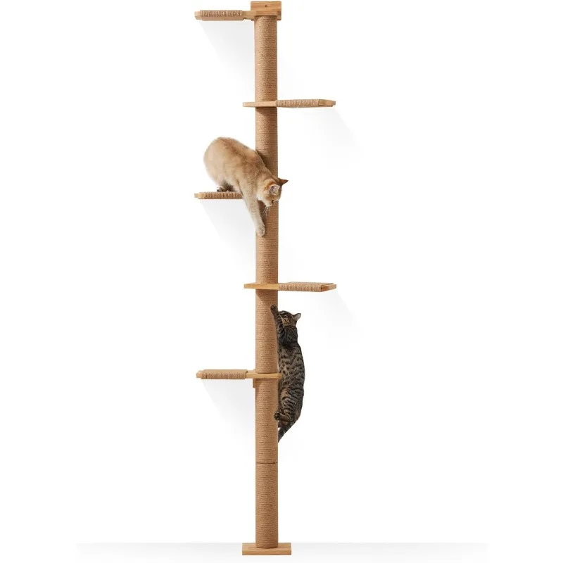 

Tall Cat Tree, 5 Tier Floor to Ceiling Cat Tower, Wall-Mounted Cat Scratching Post, Wild Simulation Wall Shelves