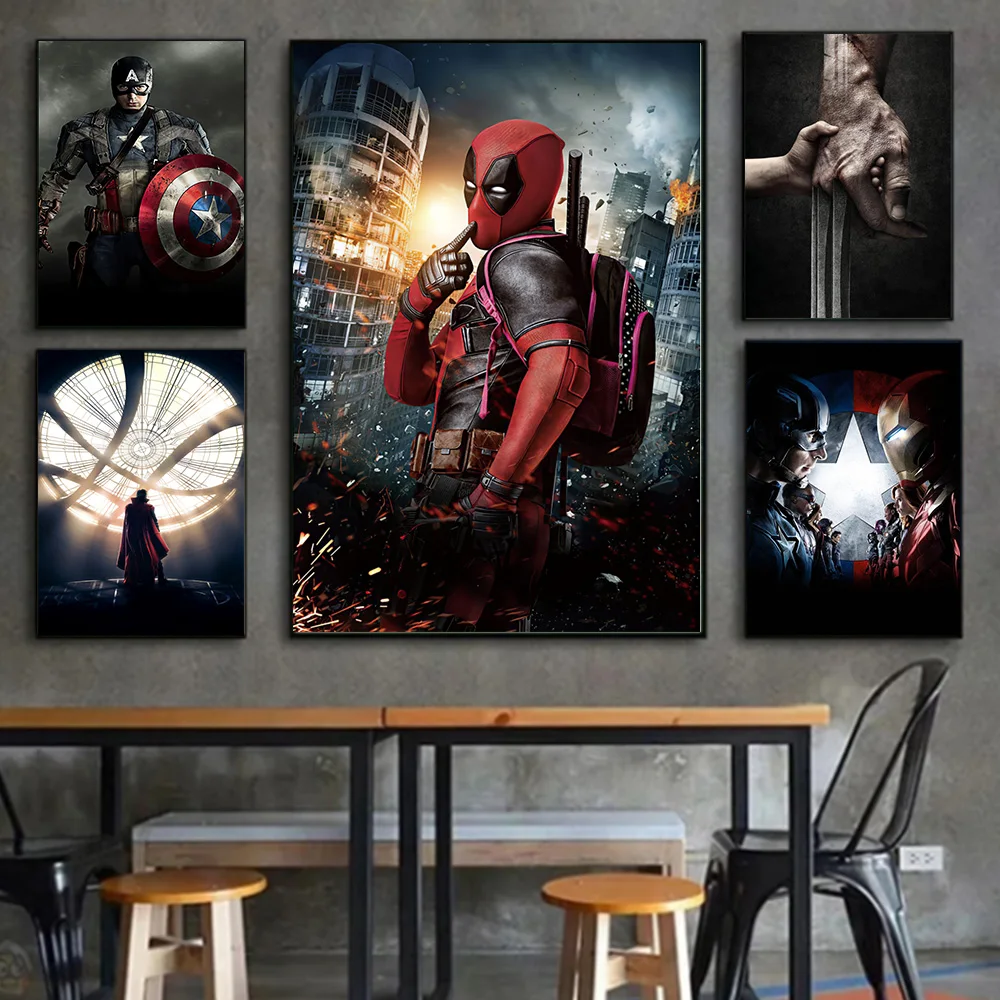 مينيسو مارفل الأبطال الخارقين الرجل العنكبوت الرجل الحديدي هالك غرفة المعيشة غرفة نوم ديكور ملصق فني جدار جدارية قماش اللوحة الطباعة #3
