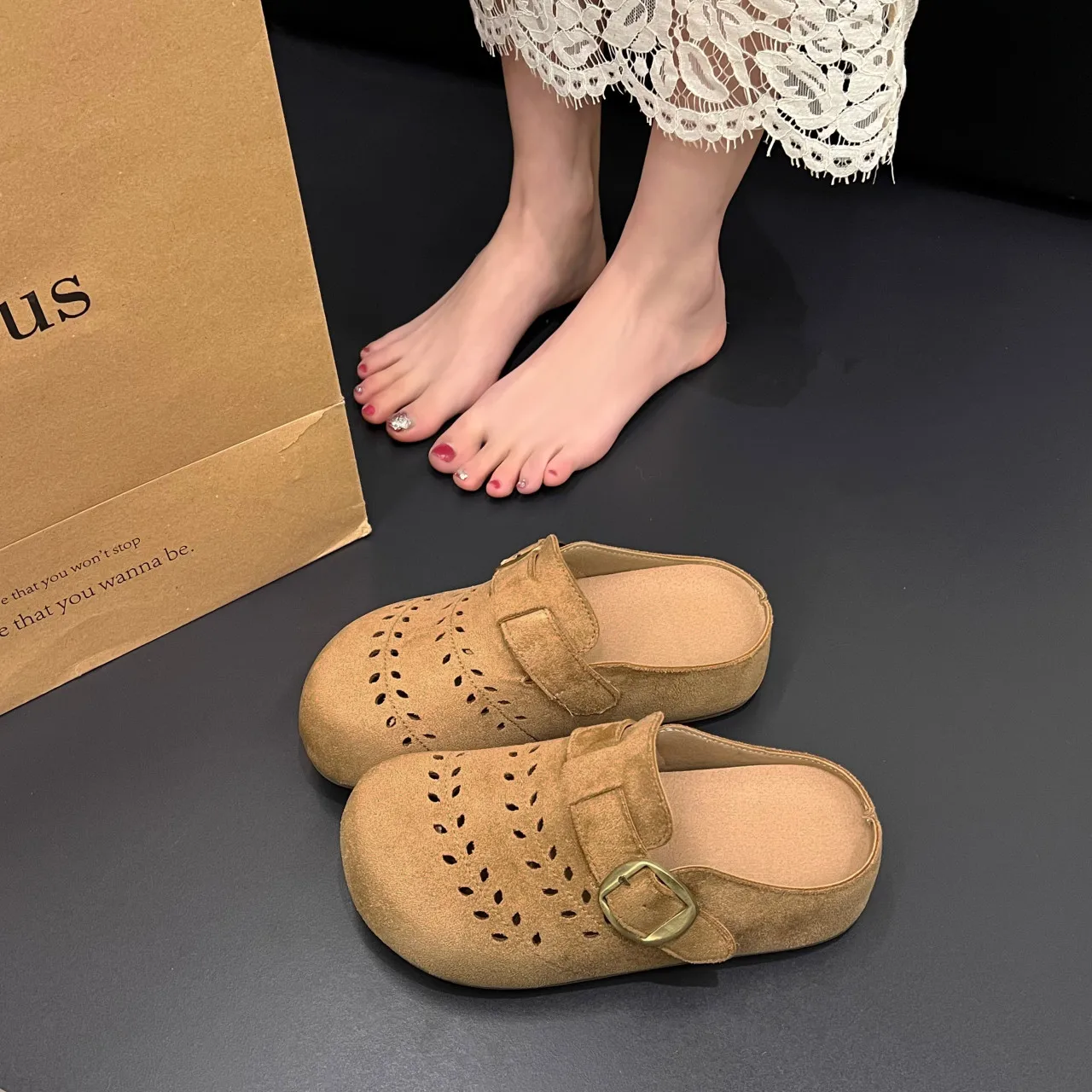 Hollow Breathable Perforated Soft Sole Casual Daily Wear Buckle Design Sandals