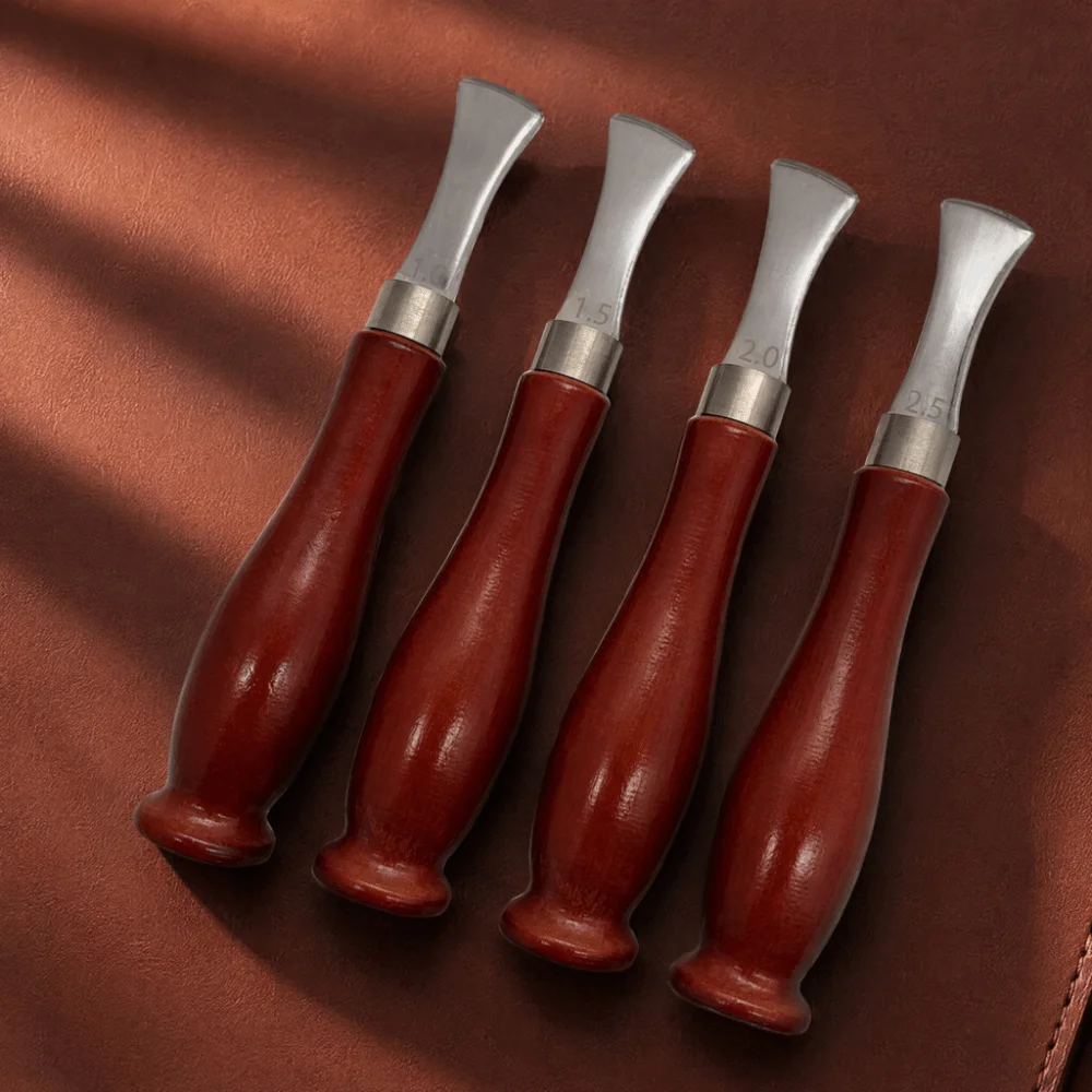 4個入り精密ベベラー革漉き器、滑らかな木製ハンドル、4サイズ - Leatherwork Edge Beveler のレビューと価格