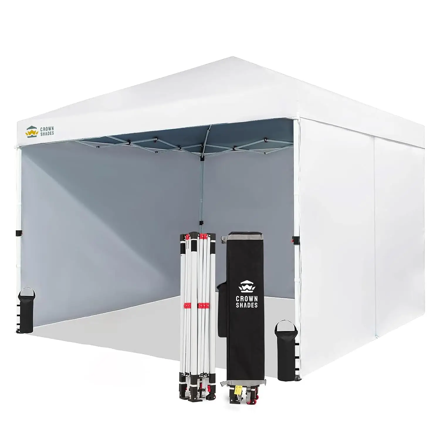 10x10 FT White Pop Up Canopy Tent with Sidewalls, 300D Silver Coated Fabric, UPF 50+, One Push Instant Shelter with Carry Bag
