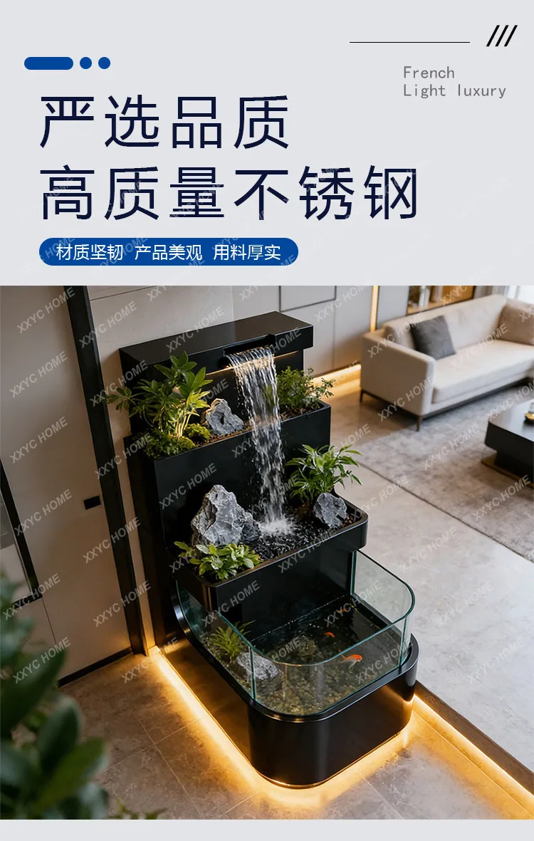 Balcony stainless steel fish pond flower box metal flowing water ornament outdoor courtyard water feature waterfall