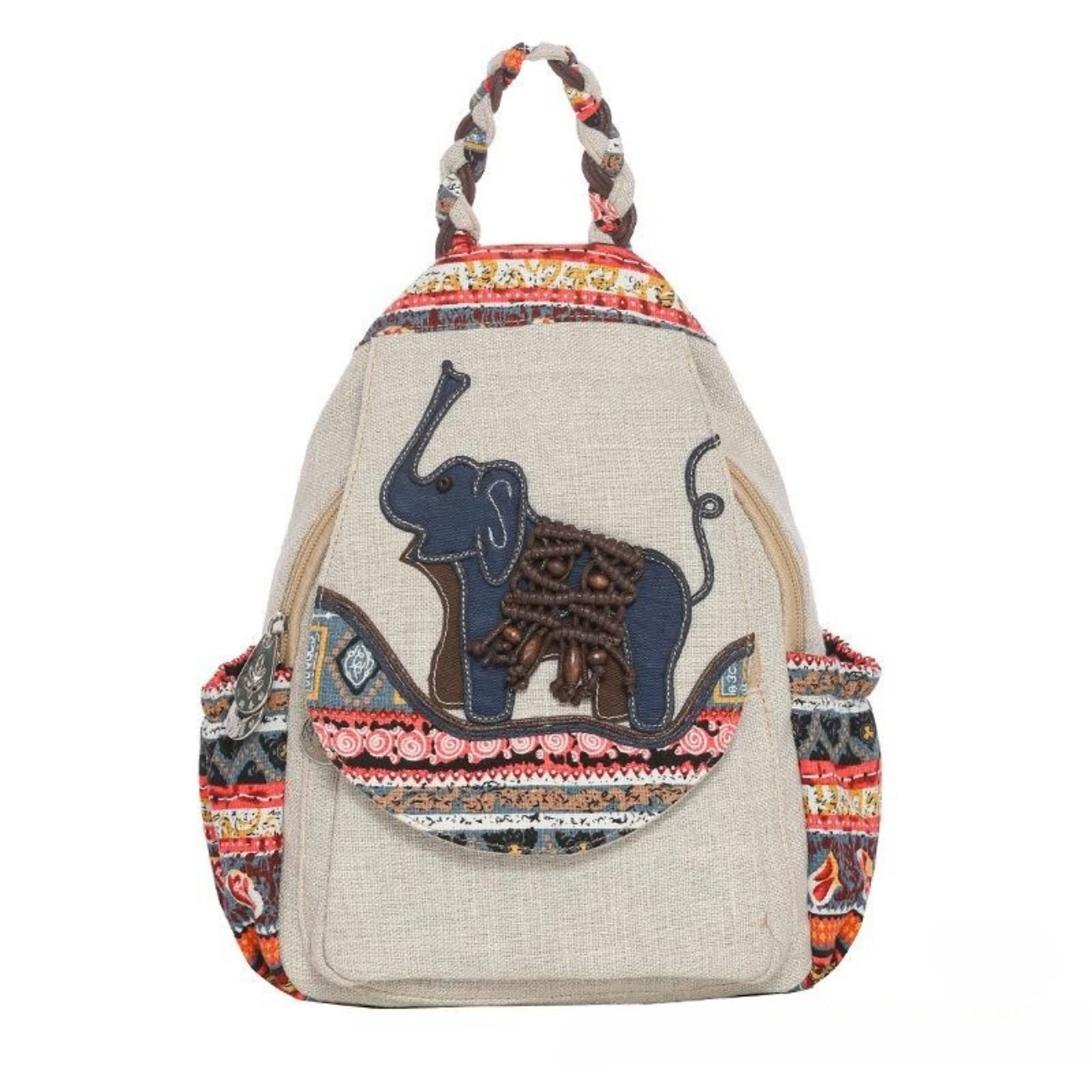 

Ethnic Style Retro Canvas Fabric Backpack Women's Bag Versatile Lightweight Fabric Bag Lightweight Double Layer Chest Bag