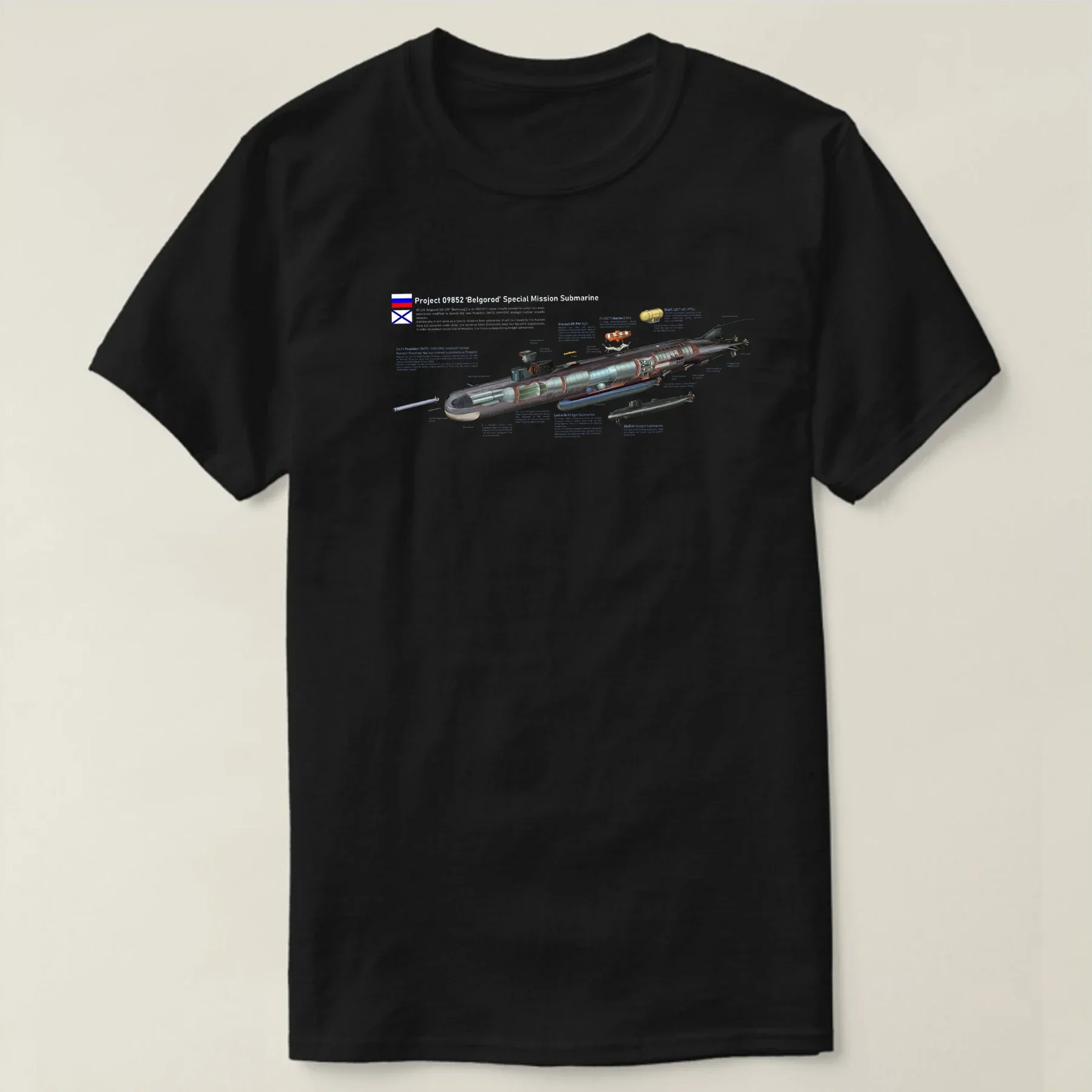 Russian Navy Project 09852 Belgorod Special Mission Nuclear Submarine T Shirt 100% Cotton Short Sleeve O-Neck Casual T-shirt