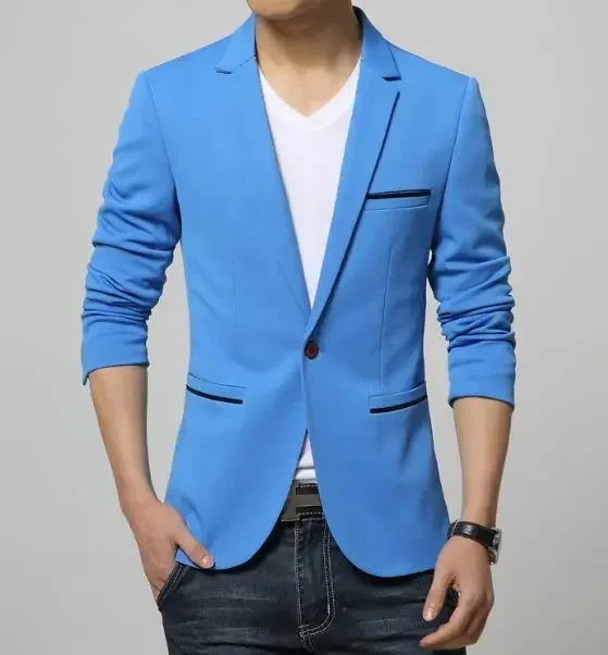 2021 Fashion Party Mens slim fit cotton blazer Suit Jacket black blue beige plus size L-6XL Male blazers Mens coat Wedding dress