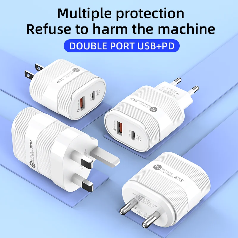 PD 20W USB Charger Dual Port Type C Fast Charging Wall Charger For iPhone 15 14 13 Samsung Xiaomi Portable Phone Charger Adapter
