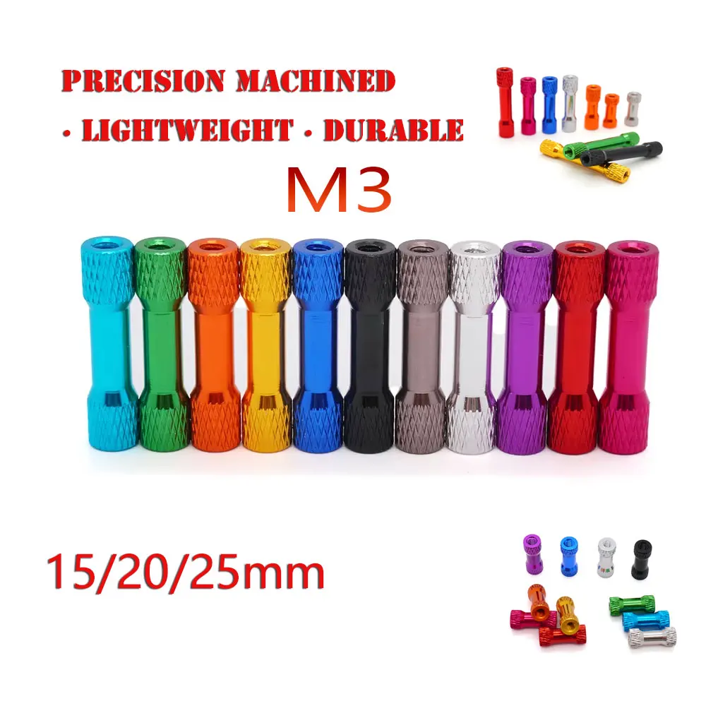 Double Round Knurled Colorfu Aluminum Alloy Standoff Spacer Pillar M3 for RC FPV Drone Aircraft Color Through-Hole Stud DIY