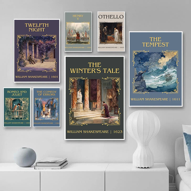 Famous Playwright William Shakespeare Book Cover Posters Classic Novel Prints Canvas Painting Wall Art Pictures Home Room Decor
