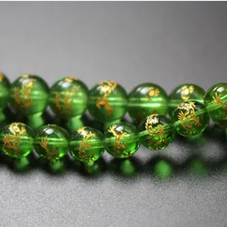 10Piece/lot 8mm 10mm Glass Beads Green Color with Carving Gold Dragon Fashion Beads For Jewelry Making