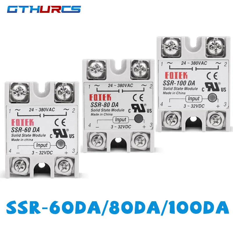 

Single phase Solid State Relay 60A 80A 100A Module 3-32V DC Input 24-380V AC Output High Quality SSR-60DA SSR-80DA SSR-100DA