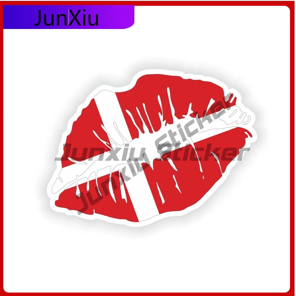

Denmark Flag Lips Shape With National Emblem Vinyl Sticker Adventure Motorcycle Helmet Stickers Funny Car Decoration Aesthetic