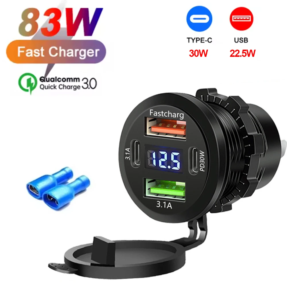 NEUE 117 W Dual PD Dual QC 3,0 USB Auto Ladegerät mit Voltmeter Buchse Steckdose Adapter Wasserdicht für 12 V/24 V Auto Boot Heißer Verkauf