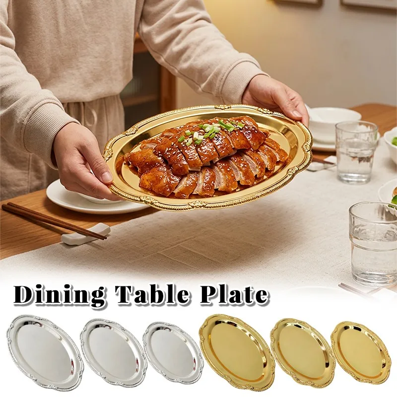 

20X28CM Stainless Steel Serving Platter Oval Food Serving Tray Snack Dish Dining Plate Dining Table Decoration Tea Tray Home