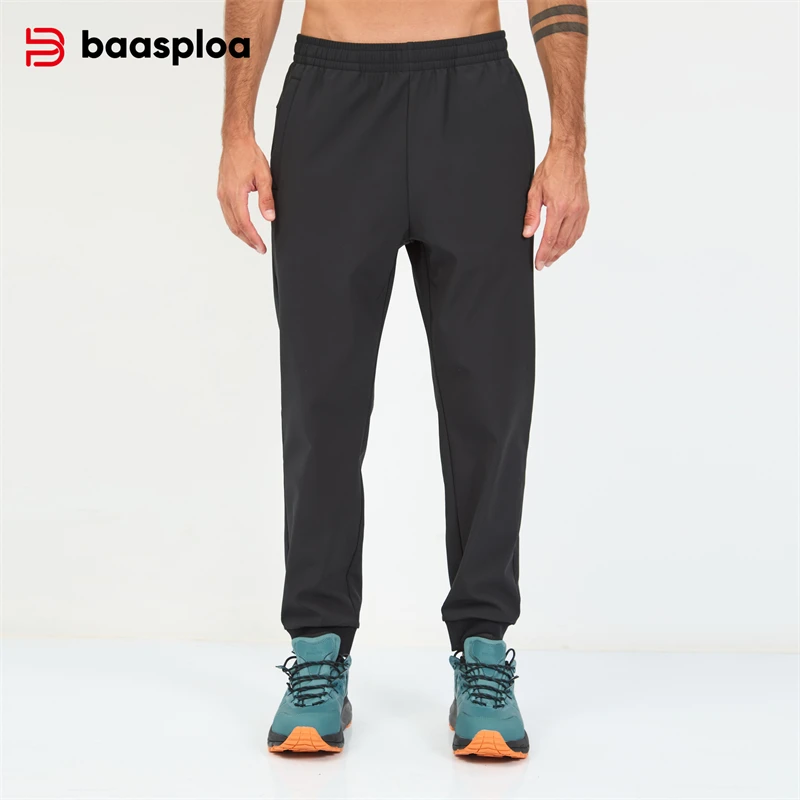 Baasploa Men Jogging Sweatpants Autumn Fashion Solid Color Pocket Loose Long Pants Male Casual Drawstring Plush Warm Trousers