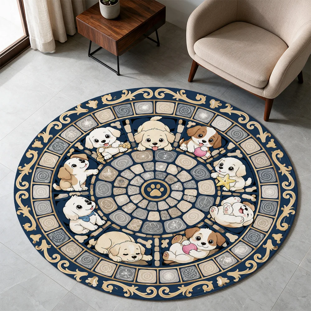 Cute Puppy Paw Print Dog Mat Round Area Rug for Pet Lovers Home Decor Entrance Mat